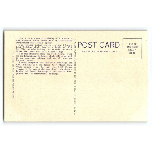 Rockefeller Center Buildings New York City Postcard Linen Curt Teich NYC Unused - Picture 2 of 2